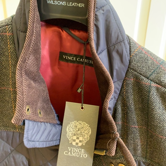 Vince Camuto Mens Quilted Vest Size Large Navy Quilted with Plaid-patterned yoke - Picture 5 of 8